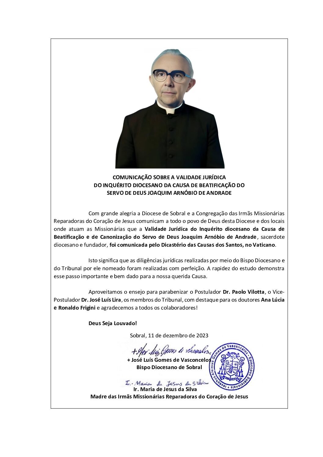 COMUNICAÇAO VALIDADE JURÍDICA DO PROCESSO DE BEATIFICAÇÃO